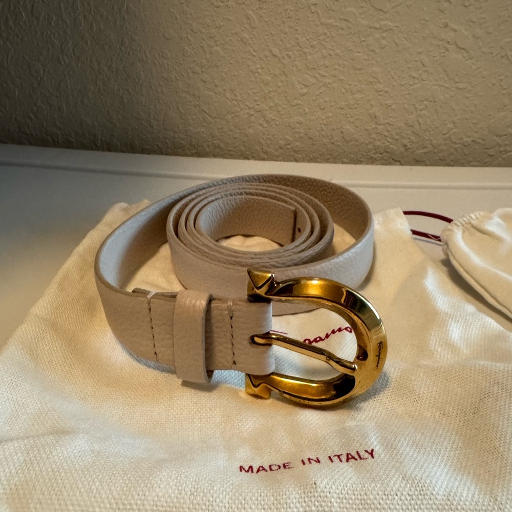 Salvatore Ferragamo Beige Belt with Gold Buckle